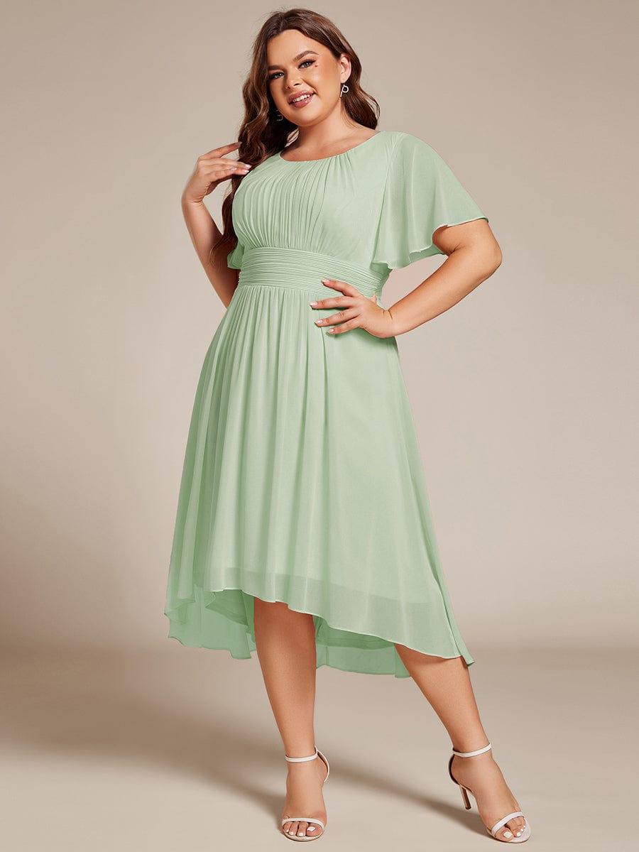 pretty EDEN|Plus Size Chiffon Round Neckline A-Line Midi Wedding Guest Dress