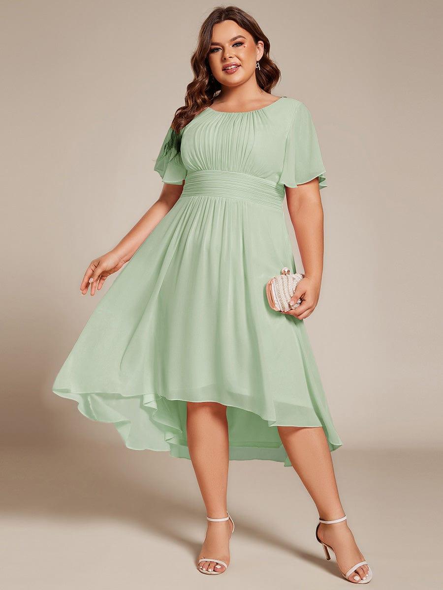 pretty EDEN|Plus Size Chiffon Round Neckline A-Line Midi Wedding Guest Dress