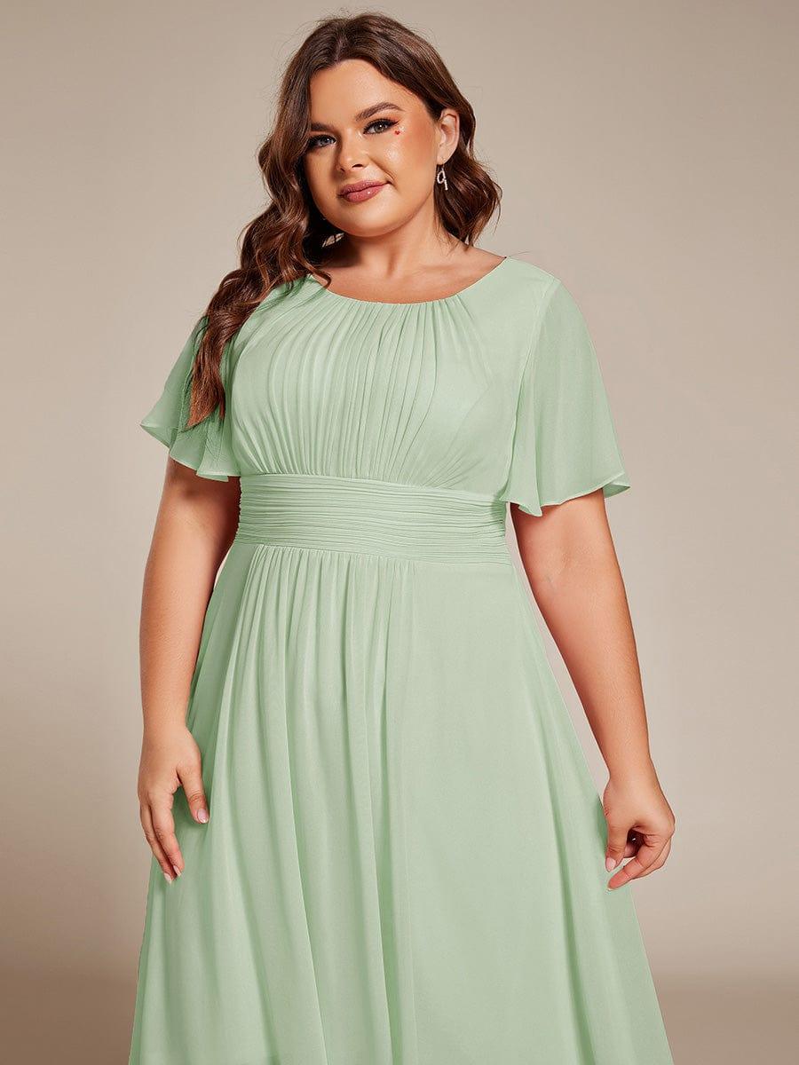 pretty EDEN|Plus Size Chiffon Round Neckline A-Line Midi Wedding Guest Dress