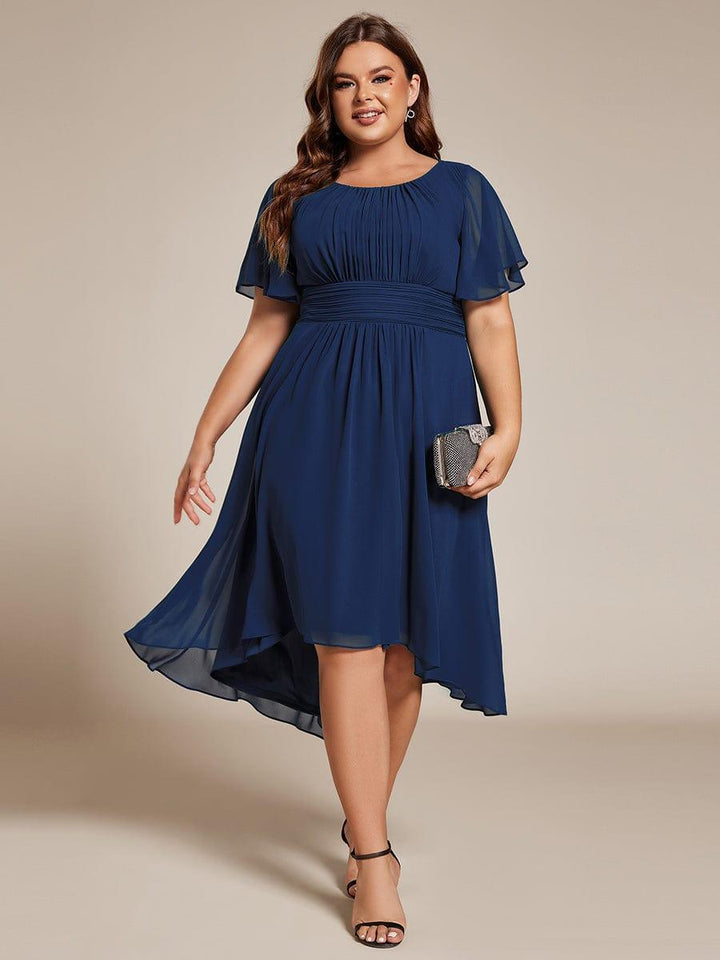 pretty EDEN|Plus Size Chiffon Round Neckline A-Line Midi Wedding Guest Dress