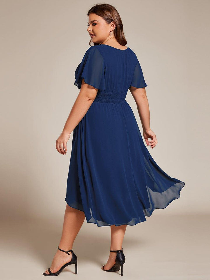 pretty EDEN|Plus Size Chiffon Round Neckline A-Line Midi Wedding Guest Dress