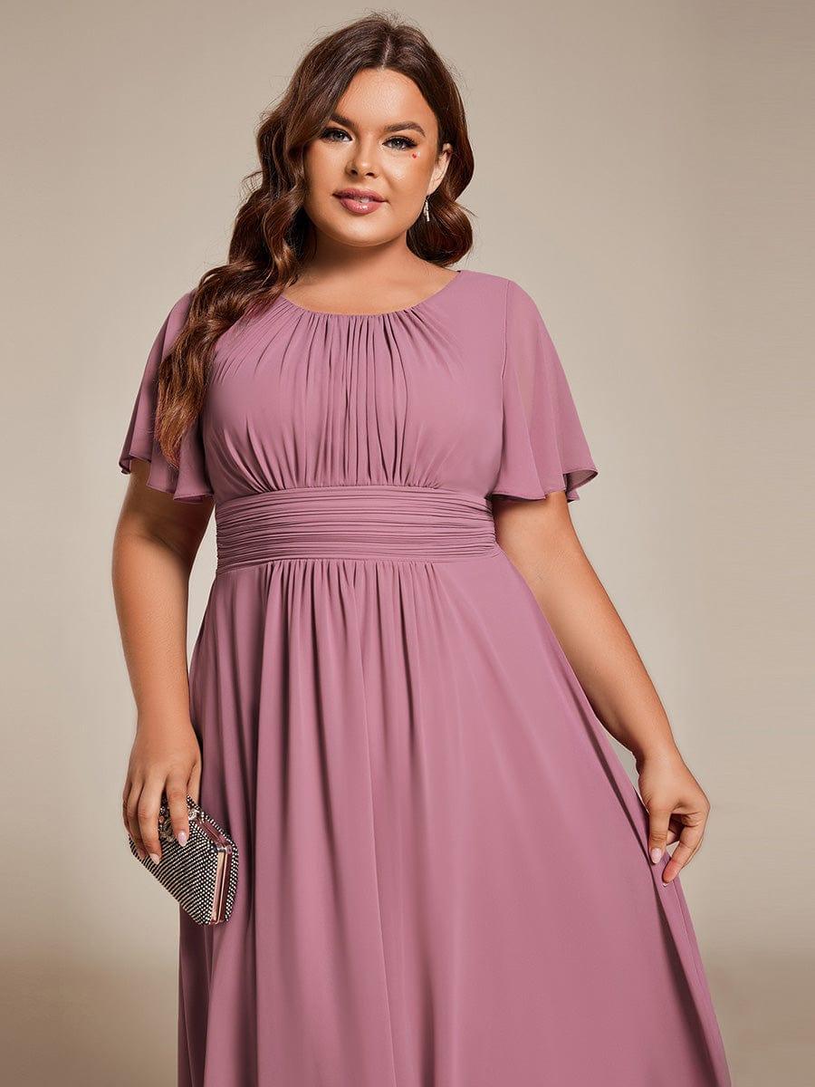 pretty EDEN|Plus Size Chiffon Round Neckline A-Line Midi Wedding Guest Dress