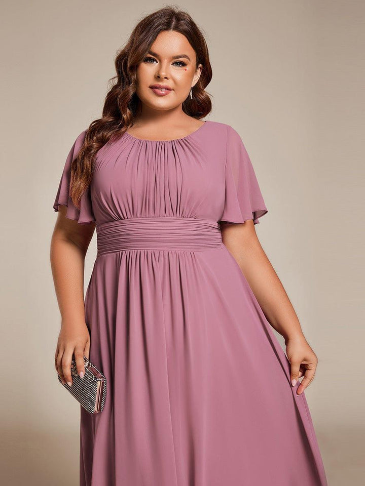 pretty EDEN|Plus Size Chiffon Round Neckline A-Line Midi Wedding Guest Dress