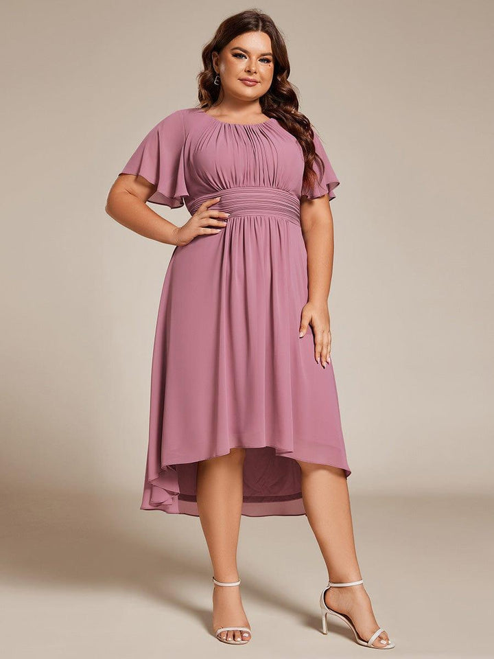 pretty EDEN|Plus Size Chiffon Round Neckline A-Line Midi Wedding Guest Dress