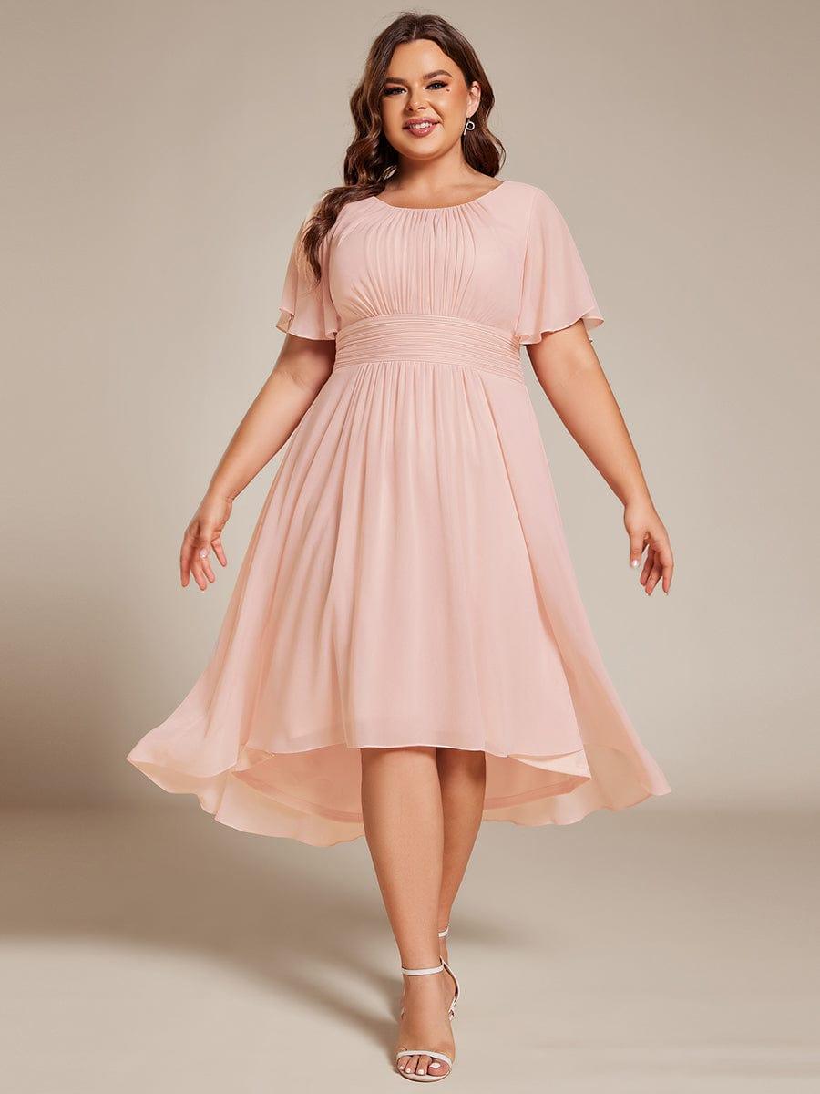 pretty EDEN|Plus Size Chiffon Round Neckline A-Line Midi Wedding Guest Dress