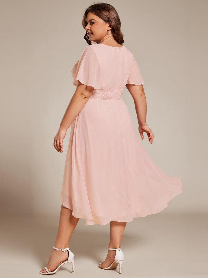 pretty EDEN|Plus Size Chiffon Round Neckline A-Line Midi Wedding Guest Dress