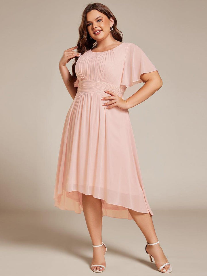 pretty EDEN|Plus Size Chiffon Round Neckline A-Line Midi Wedding Guest Dress