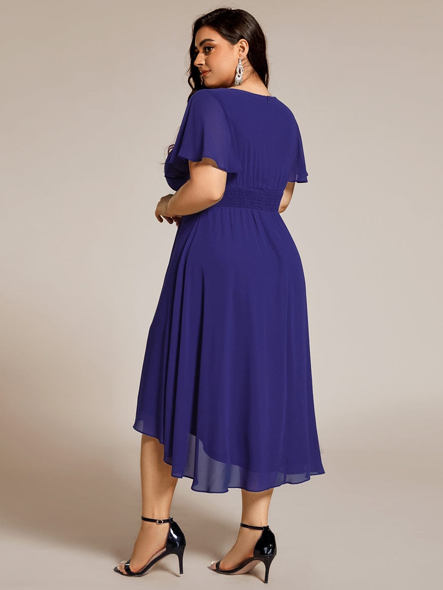 pretty EDEN|Plus Size Chiffon Round Neckline A-Line Midi Wedding Guest Dress