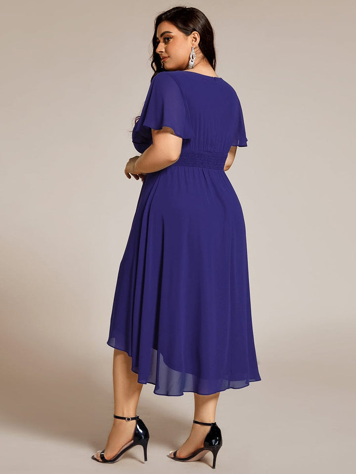 pretty EDEN|Plus Size Chiffon Round Neckline A-Line Midi Wedding Guest Dress