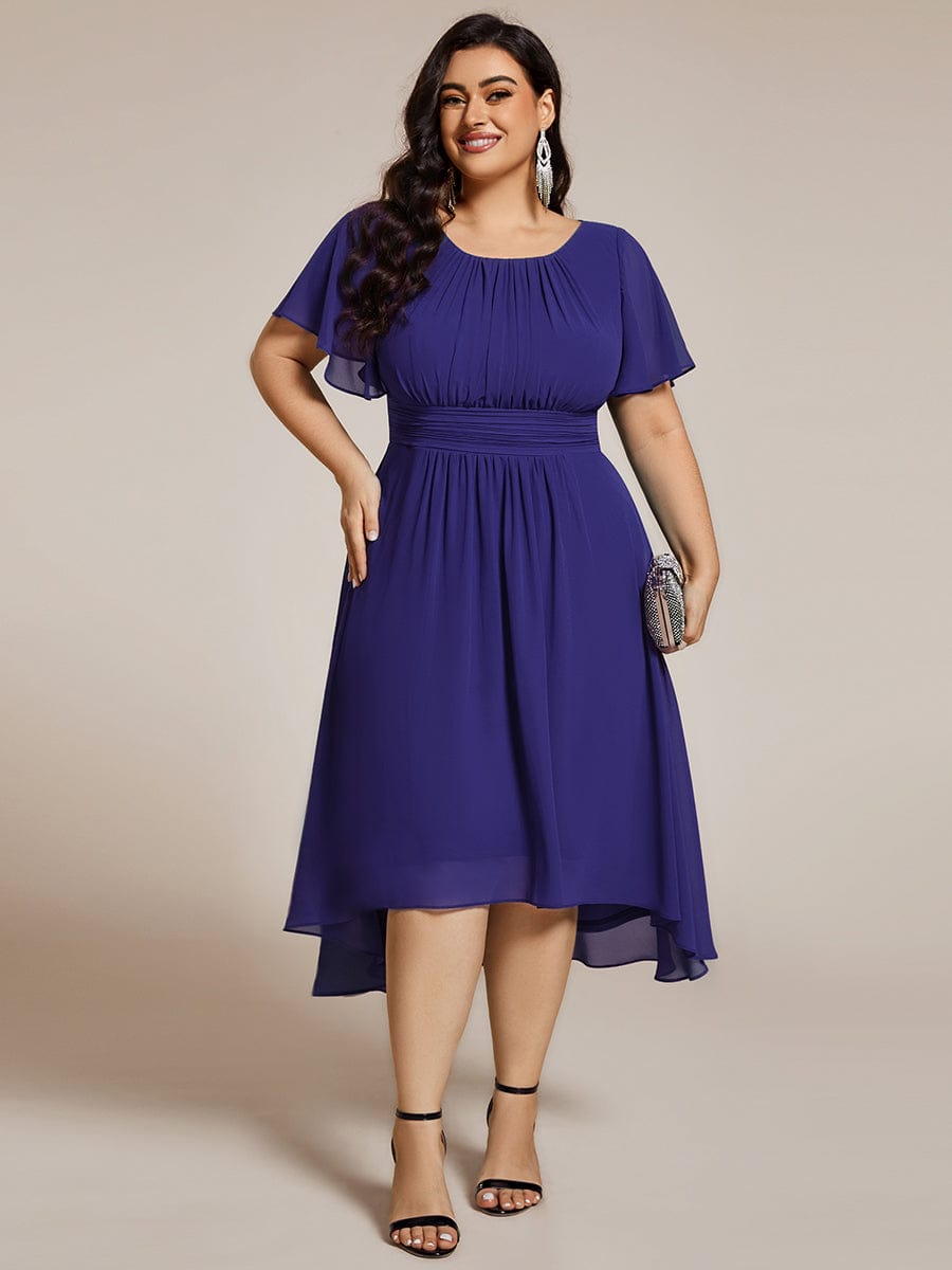 pretty EDEN|Plus Size Chiffon Round Neckline A-Line Midi Wedding Guest Dress
