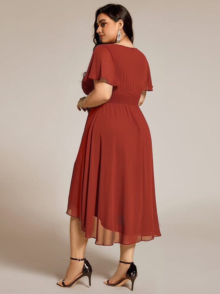 pretty EDEN|Plus Size Chiffon Round Neckline A-Line Midi Wedding Guest Dress