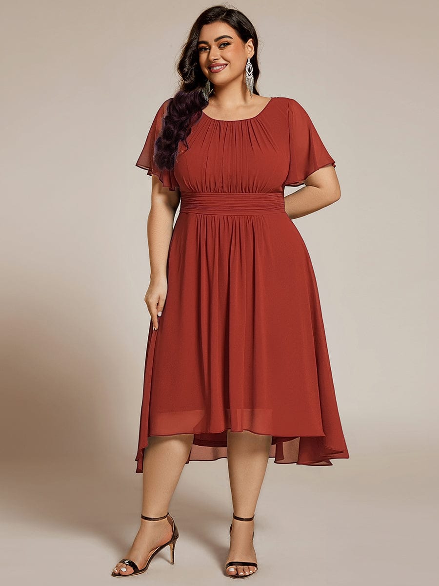 pretty EDEN|Plus Size Chiffon Round Neckline A-Line Midi Wedding Guest Dress