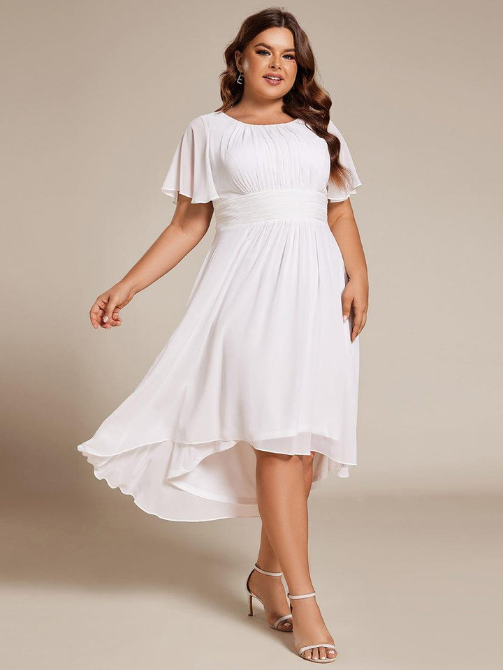 pretty EDEN|Plus Size Chiffon Round Neckline A-Line Midi Wedding Guest Dress
