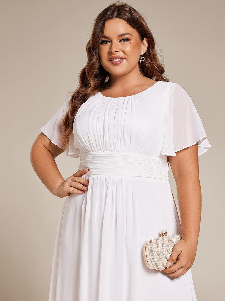 pretty EDEN|Plus Size Chiffon Round Neckline A-Line Midi Wedding Guest Dress