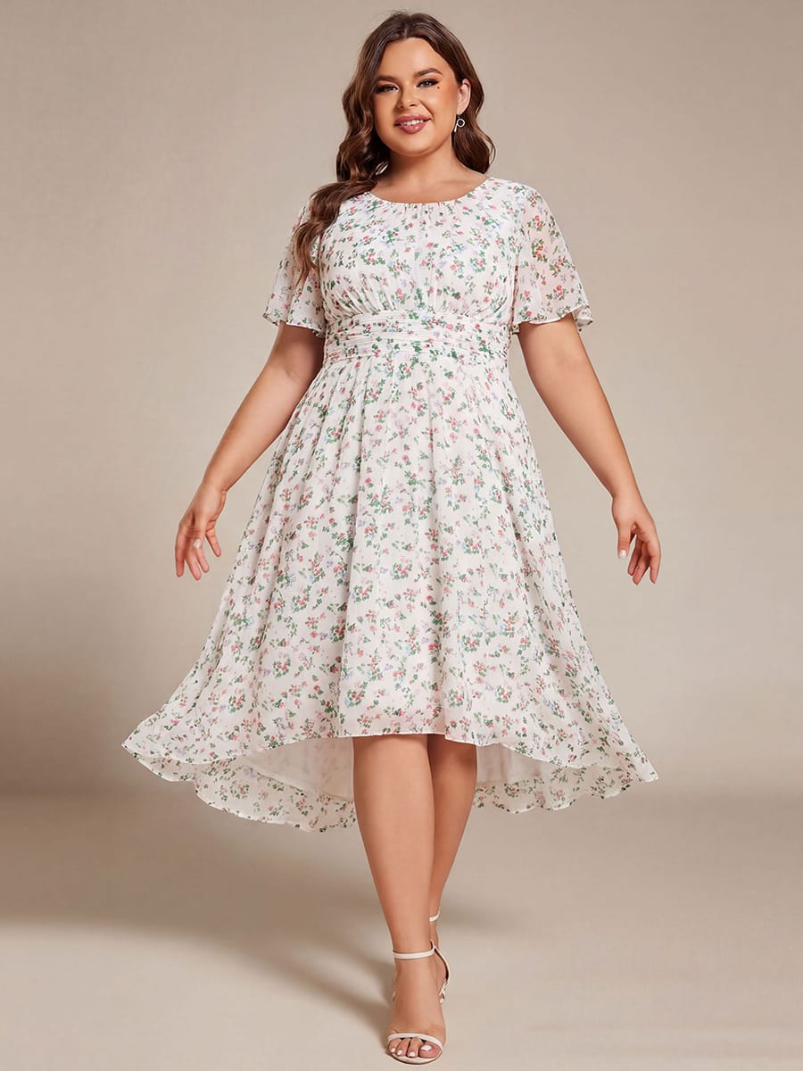 pretty EDEN|Plus Size Chiffon Round Neckline A-Line Midi Wedding Guest Dress