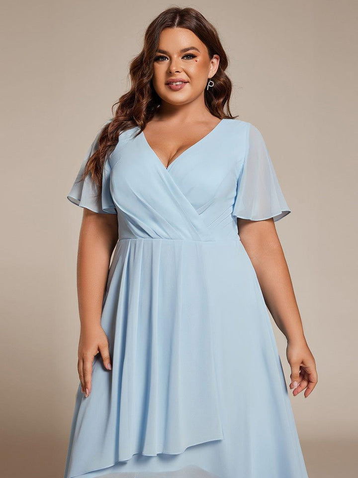 pretty LARK|Plus Size Chiffon Short Sleeve High-Low Wedding Guest Dress