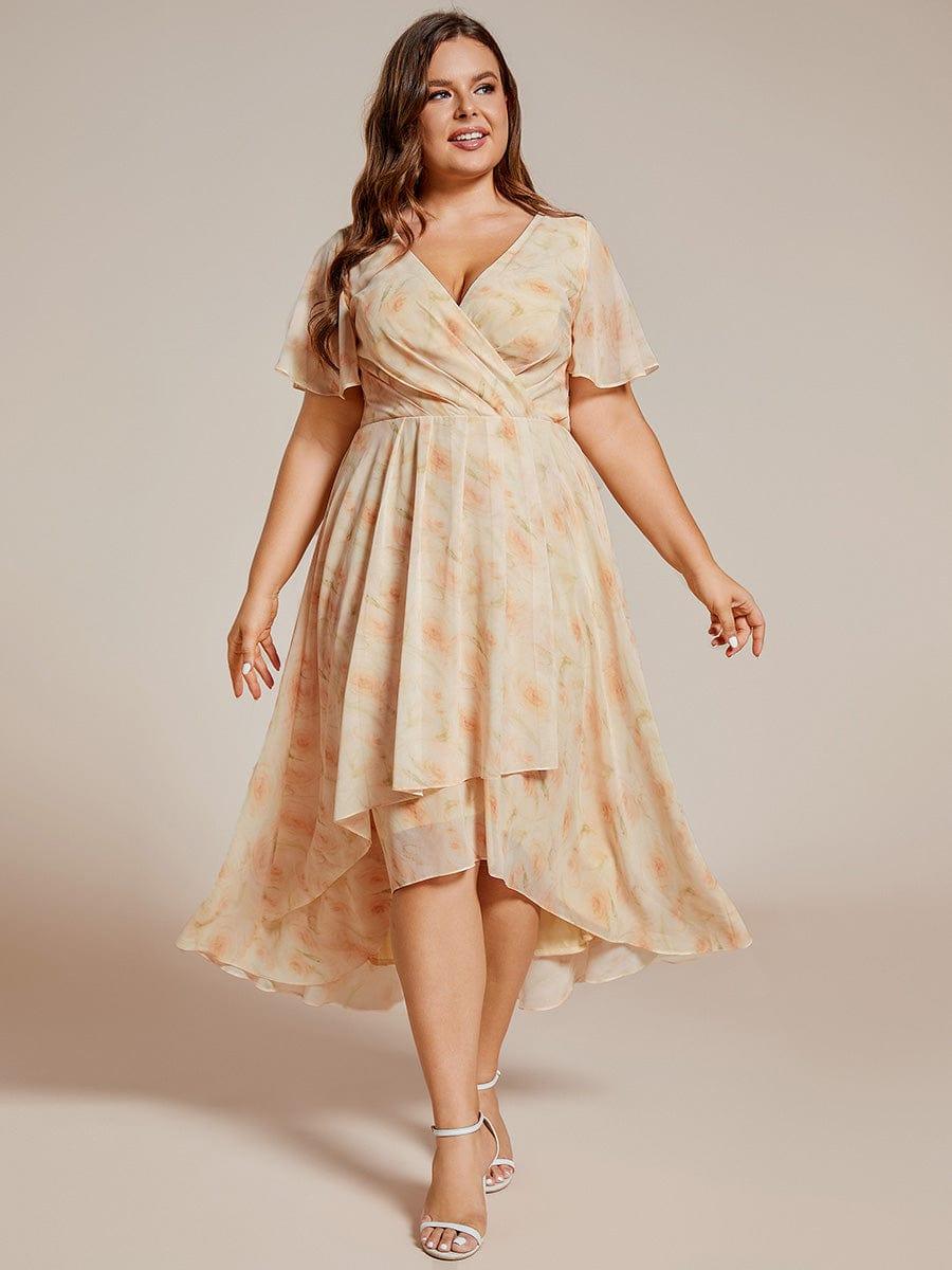 pretty LARK|Plus Size Chiffon Short Sleeve High-Low Wedding Guest Dress