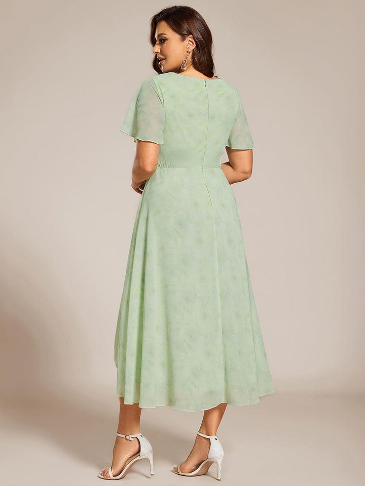pretty LARK|Plus Size Chiffon Short Sleeve High-Low Wedding Guest Dress