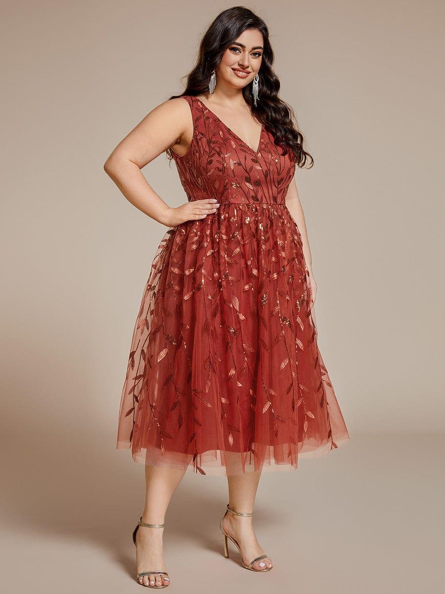 pretty ROUX|Plus Size Sleeveless Sequin A-Line Midi Wedding Guest Dress（Final Sale）