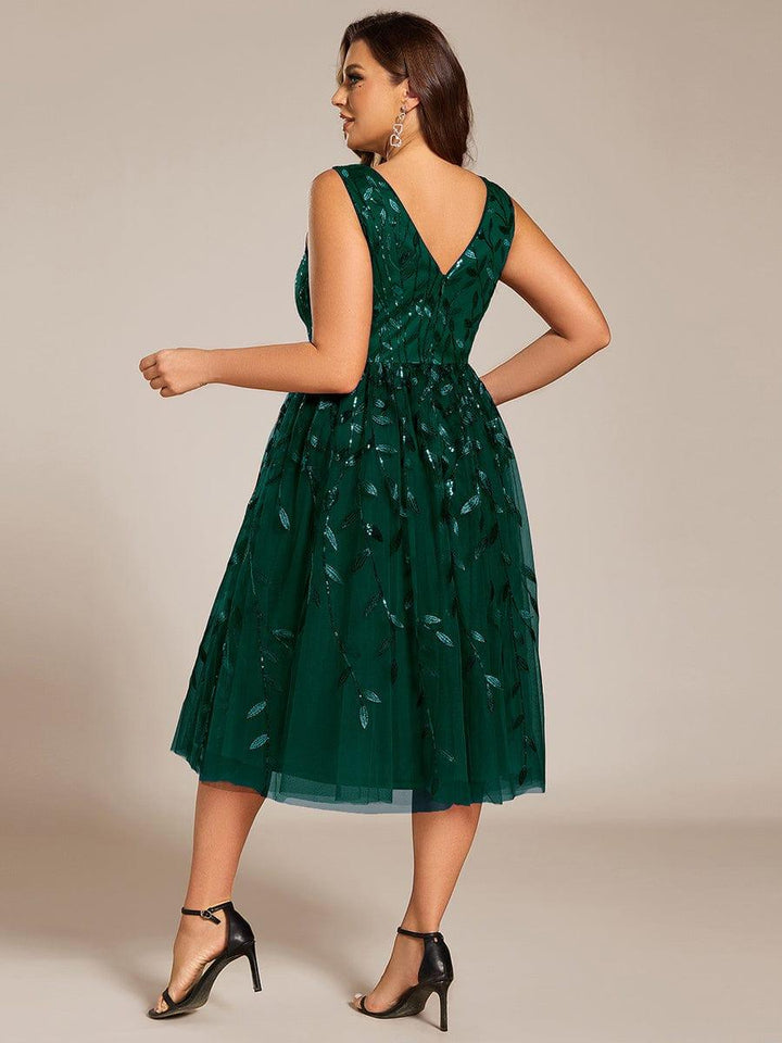 pretty ROUX|Plus Size Sleeveless Sequin A-Line Midi Wedding Guest Dress（Final Sale）
