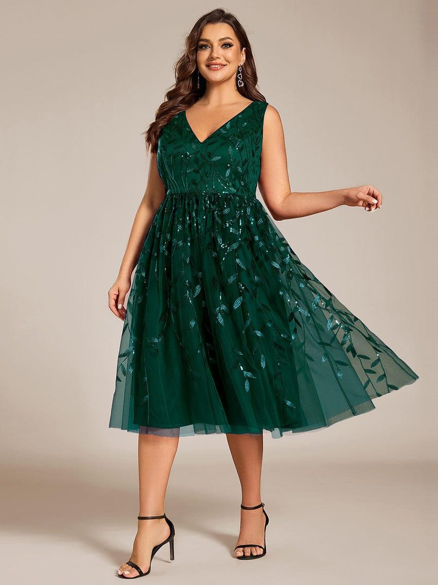 pretty ROUX|Plus Size Sleeveless Sequin A-Line Midi Wedding Guest Dress（Final Sale）