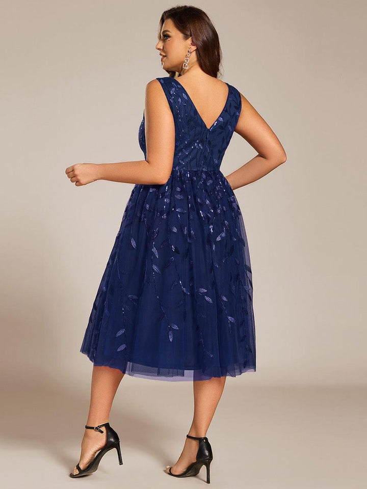 pretty ROUX|Plus Size Sleeveless Sequin A-Line Midi Wedding Guest Dress（Final Sale）