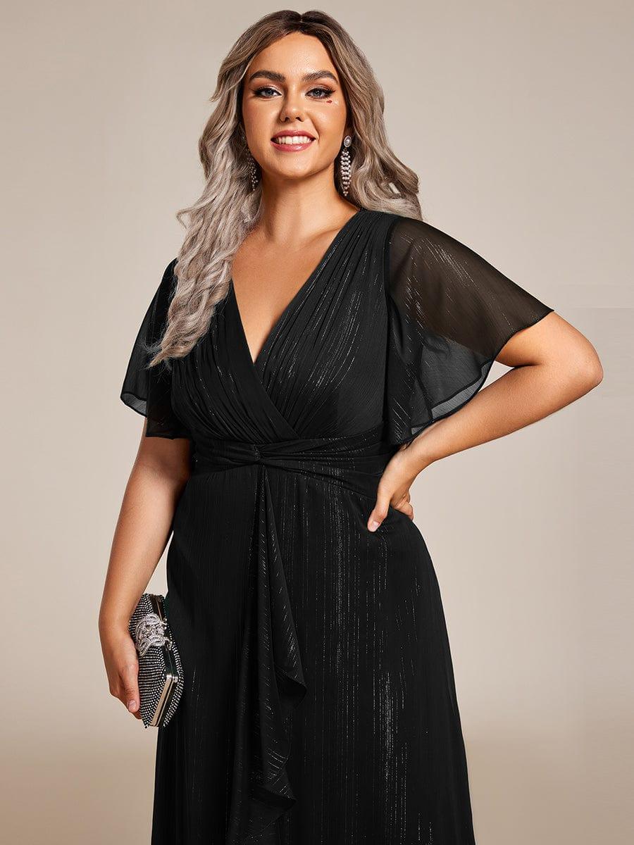 pretty OPAHL|Plus Size Glitter Short Sleeve A-Line Midi Wedding Guest Dress with Ruffled Hem