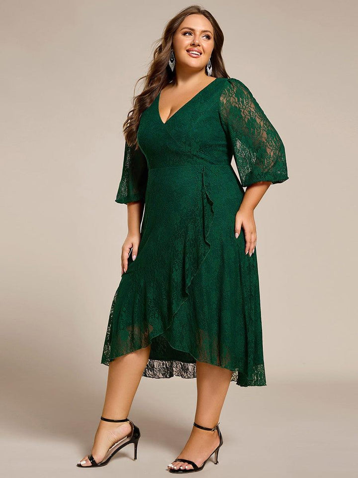 pretty CAMILLE|Plus Size High-Low Lace Wedding Guest Dress(Final Sale)