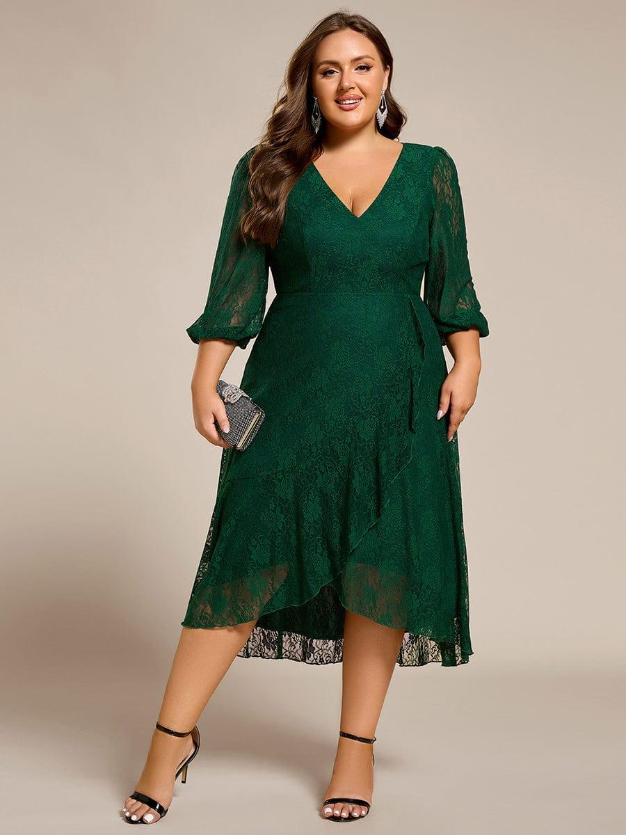 pretty CAMILLE|Plus Size High-Low Lace Wedding Guest Dress(Final Sale)