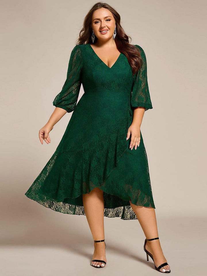 pretty CAMILLE|Plus Size High-Low Lace Wedding Guest Dress(Final Sale)