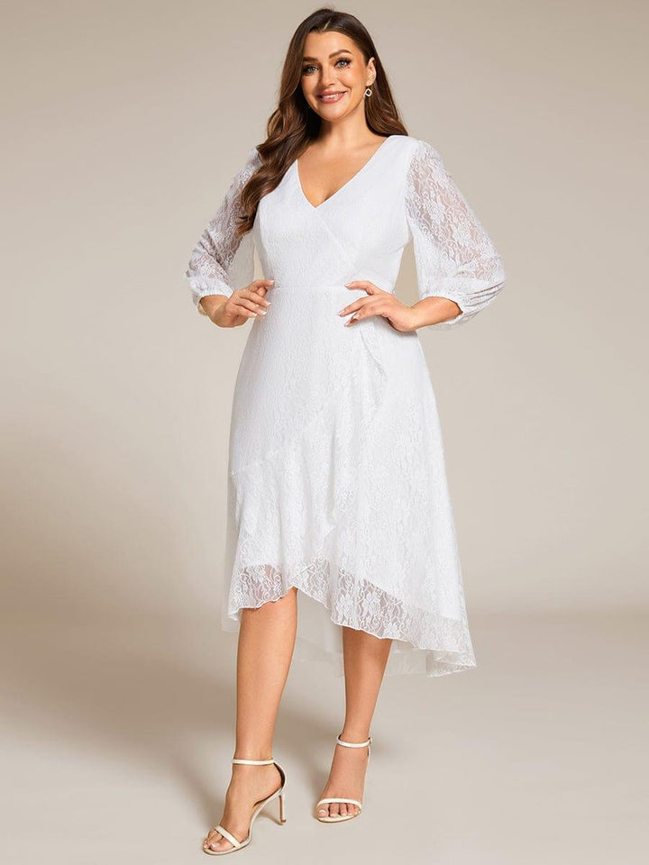 pretty CAMILLE|Plus Size High-Low Lace Wedding Guest Dress(Final Sale)