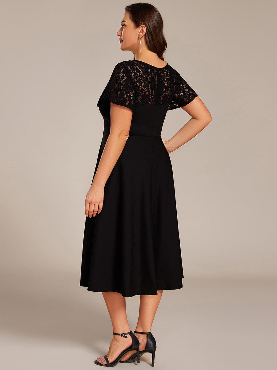 pretty EVIE|Plus Size Hollow Out Midi Wedding Guest Dress With Pockets