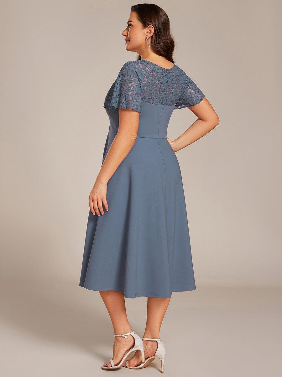 pretty EVIE|Plus Size Hollow Out Midi Wedding Guest Dress With Pockets