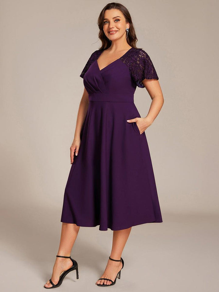pretty EVIE|Plus Size Hollow Out Midi Wedding Guest Dress With Pockets