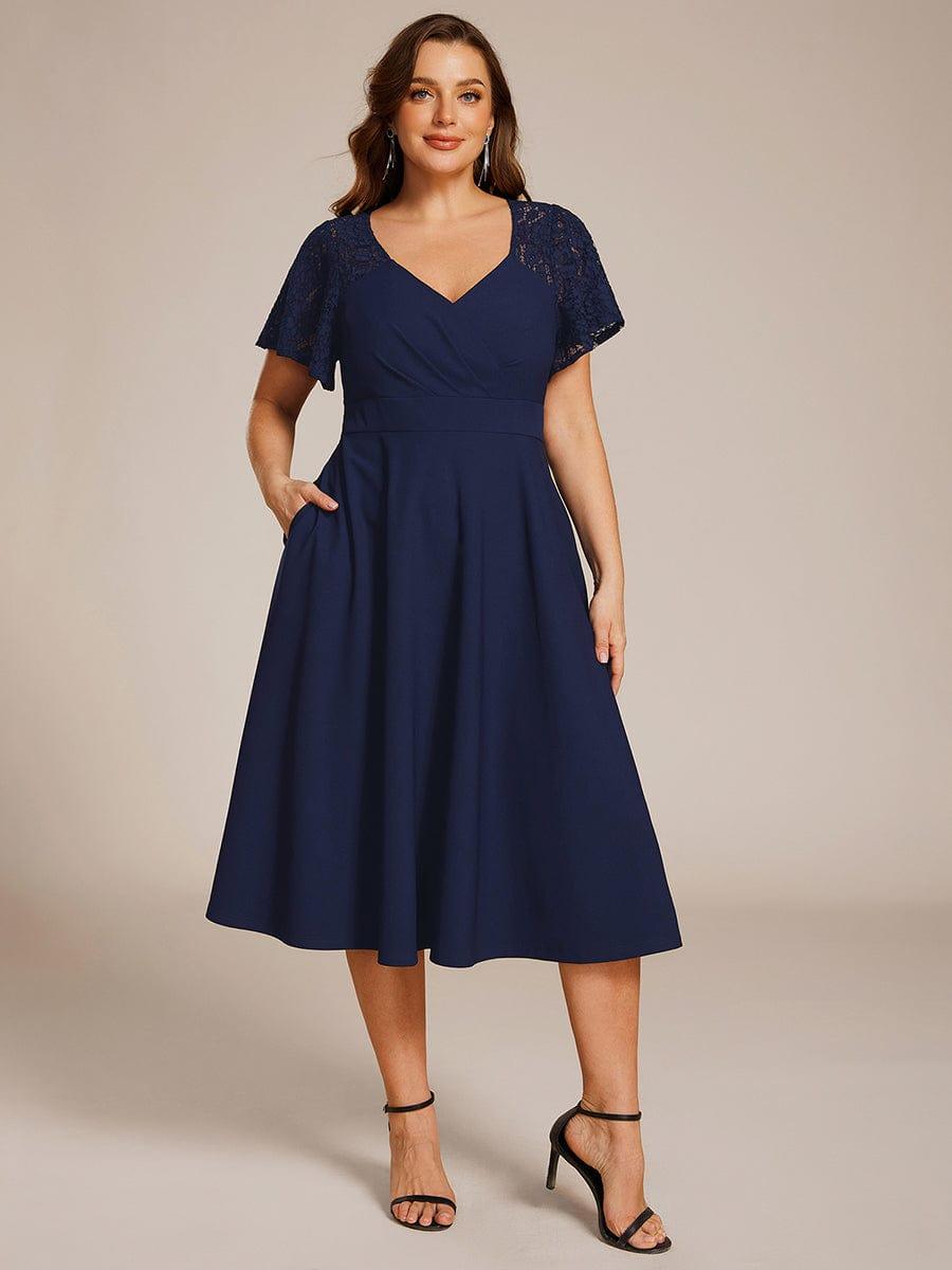 pretty EVIE|Plus Size Hollow Out Midi Wedding Guest Dress With Pockets