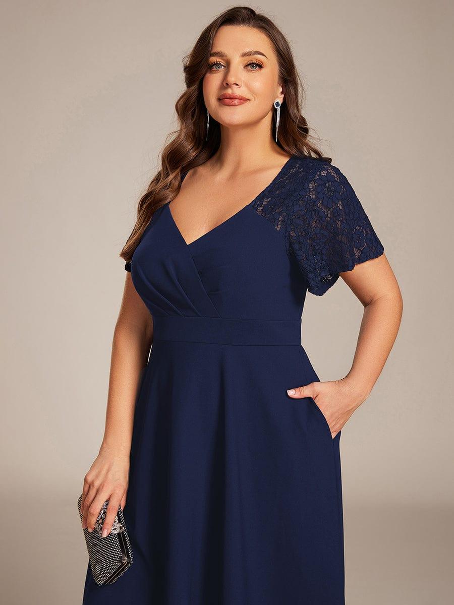pretty EVIE|Plus Size Hollow Out Midi Wedding Guest Dress With Pockets