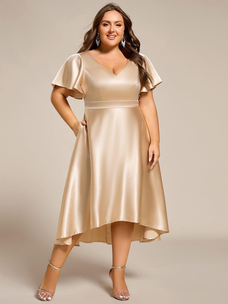 pretty SCARLEN | Plus Size High-Low Satin Guest Dress with Pockets