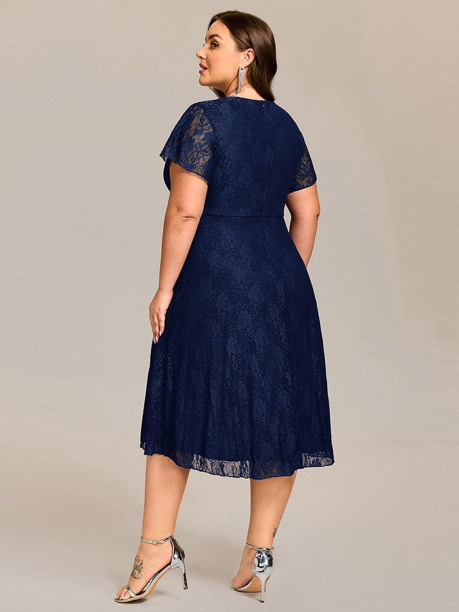 pretty PALOMA|Plus Size Lace Lotus Leaf Ruffles Sleeve Midi Wedding Guest Dress