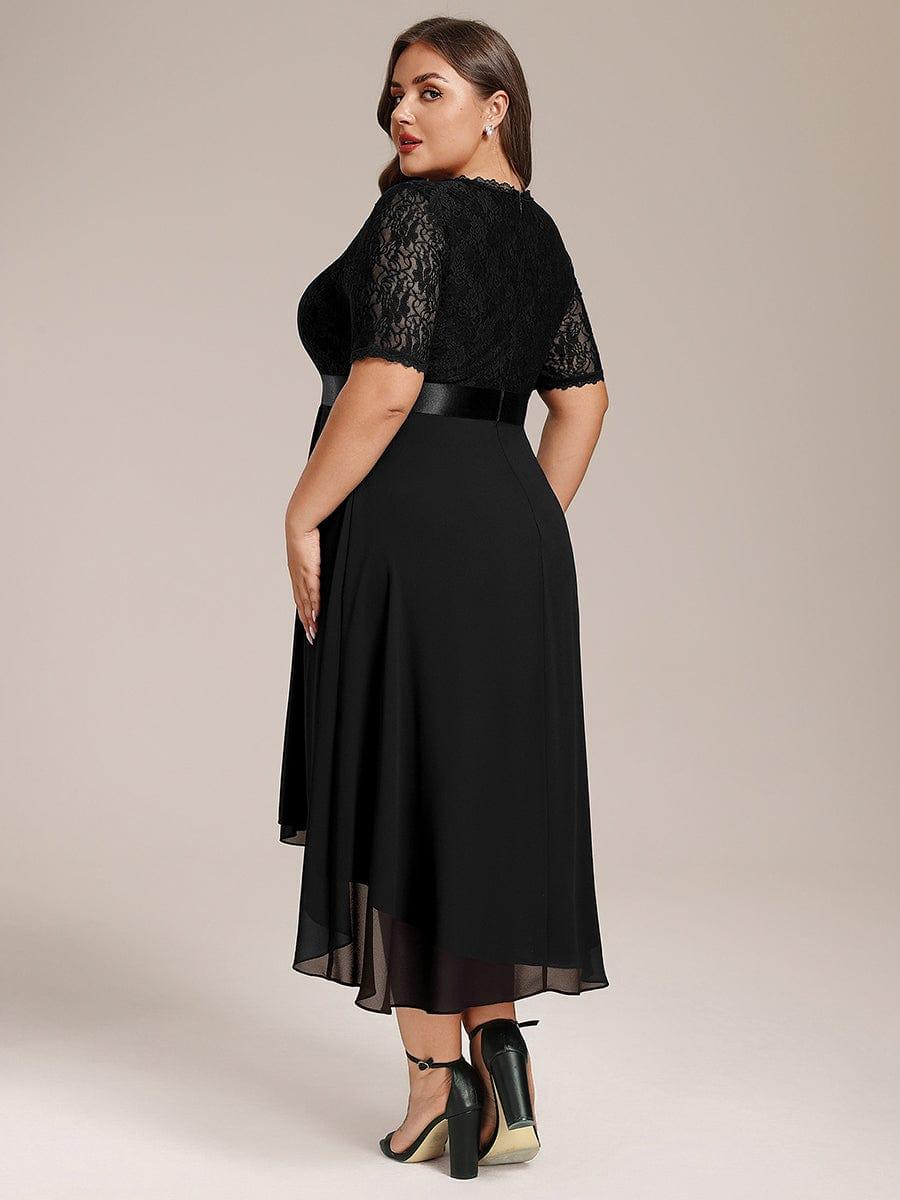 pretty JOLEN|Plus Size Half Sleeve V Neck Midi Wedding Guest Dress With Lace