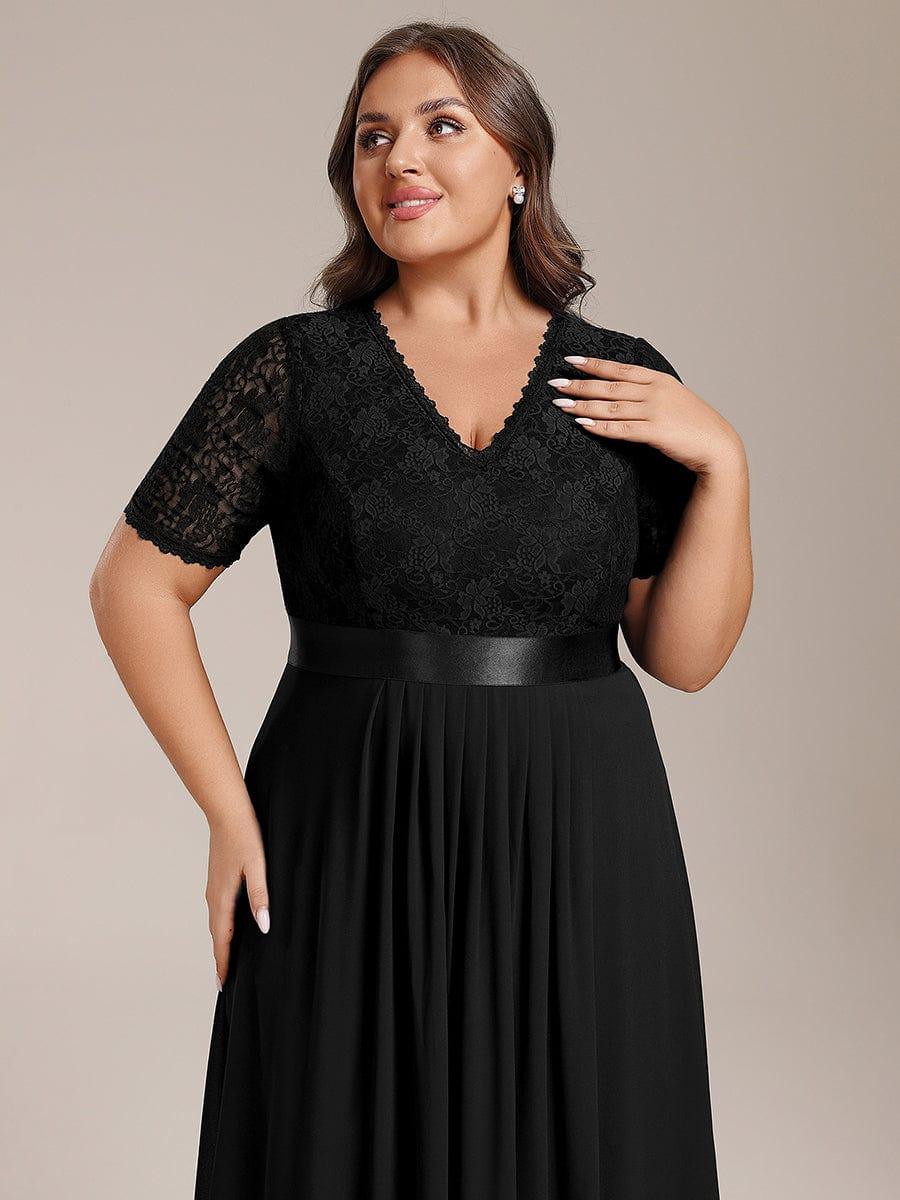 pretty JOLEN|Plus Size Half Sleeve V Neck Midi Wedding Guest Dress With Lace