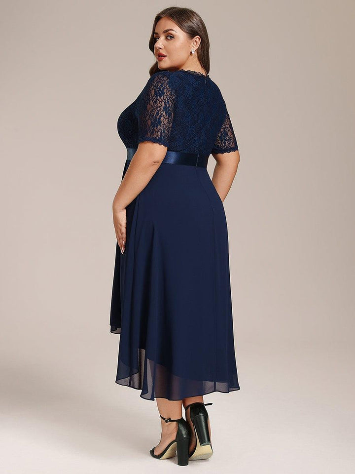 pretty JOLEN|Plus Size Half Sleeve V Neck Midi Wedding Guest Dress With Lace