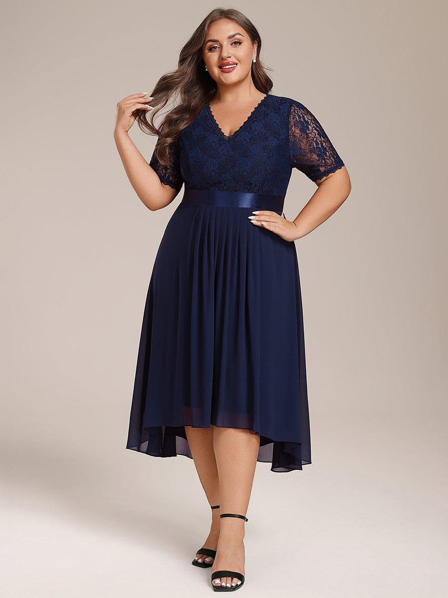 pretty JOLEN|Plus Size Half Sleeve V Neck Midi Wedding Guest Dress With Lace