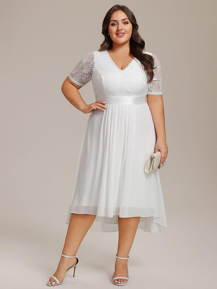 pretty JOLEN|Plus Size Half Sleeve V Neck Midi Wedding Guest Dress With Lace