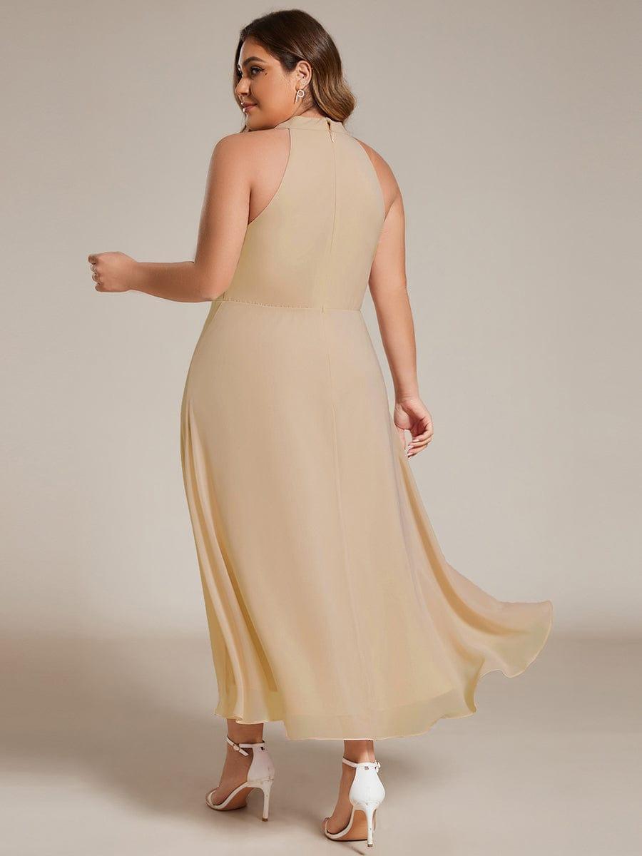 pretty POSIE|Plus Size Chiffon Sleeveless Halter Neck Midi Wedding Guest Dress