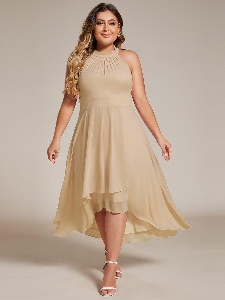 pretty POSIE|Plus Size Chiffon Sleeveless Halter Neck Midi Wedding Guest Dress