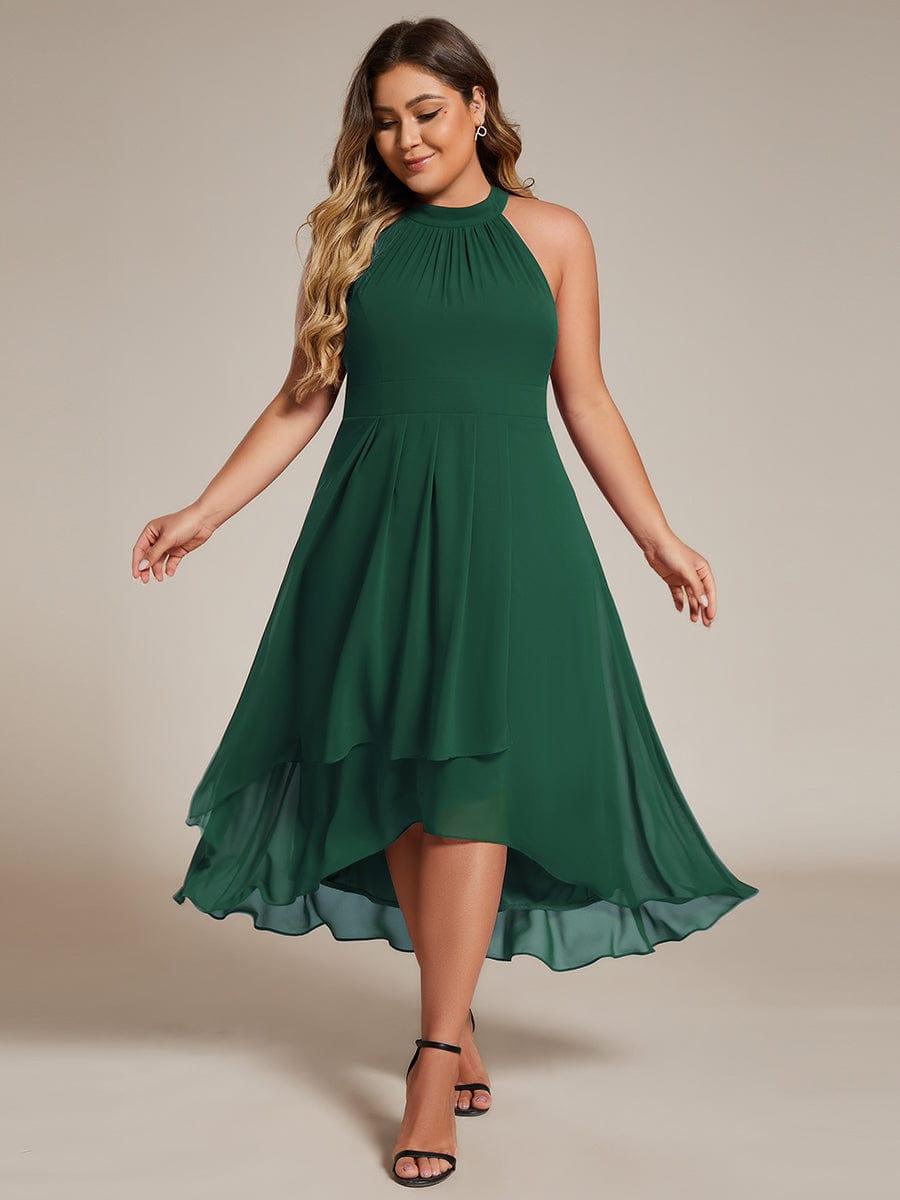 pretty POSIE|Plus Size Chiffon Sleeveless Halter Neck Midi Wedding Guest Dress