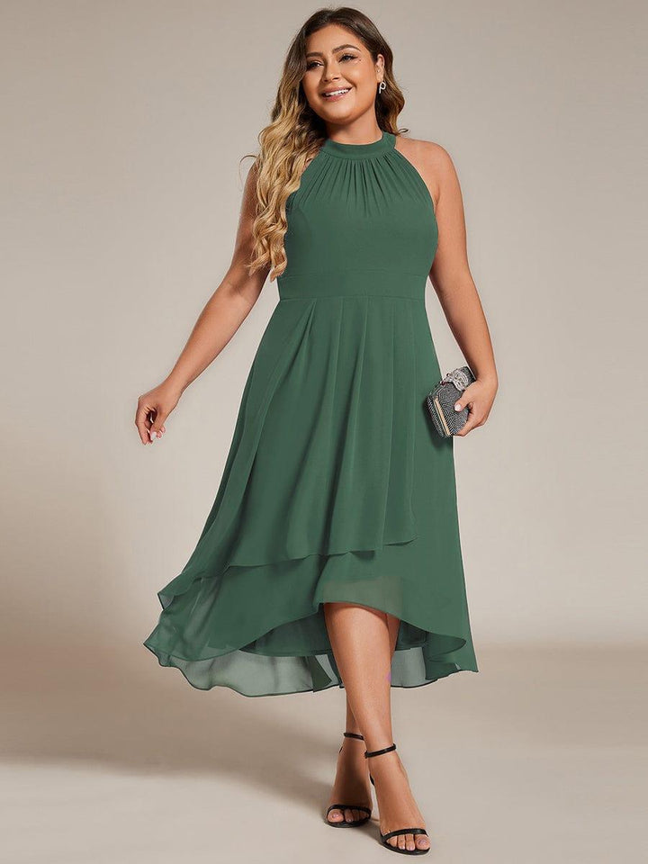 pretty POSIE|Plus Size Chiffon Sleeveless Halter Neck Midi Wedding Guest Dress