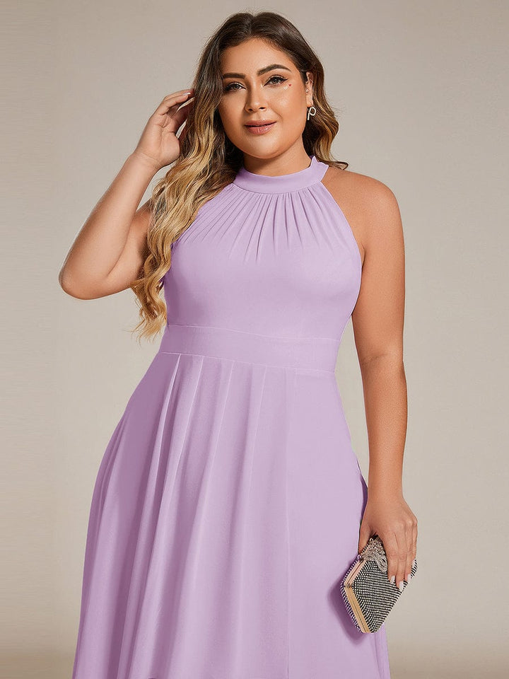 pretty POSIE|Plus Size Chiffon Sleeveless Halter Neck Midi Wedding Guest Dress