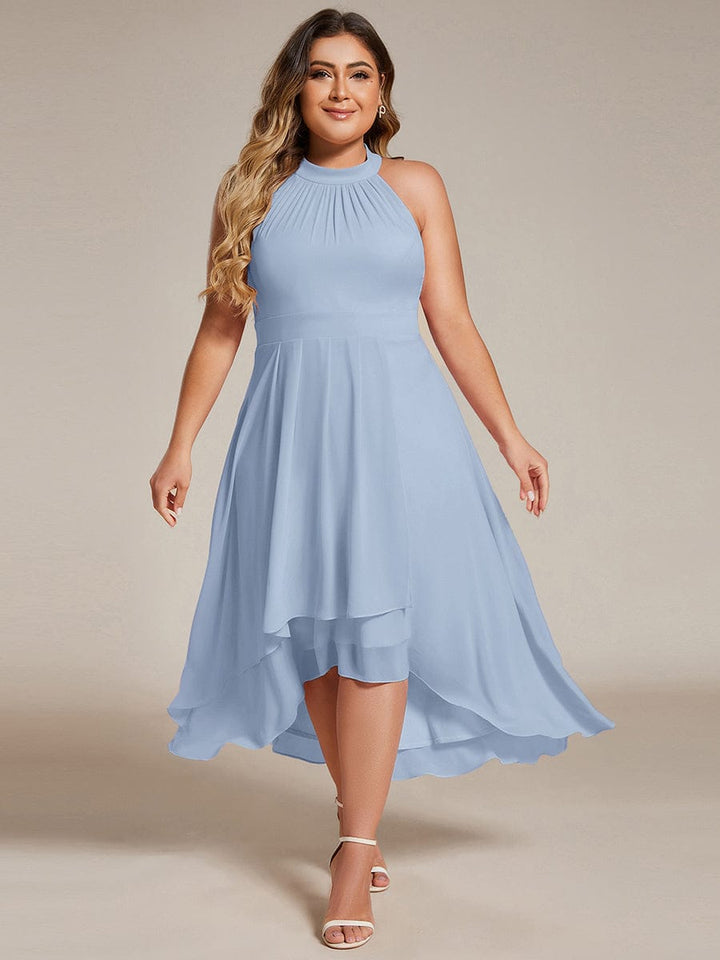 pretty POSIE|Plus Size Chiffon Sleeveless Halter Neck Midi Wedding Guest Dress