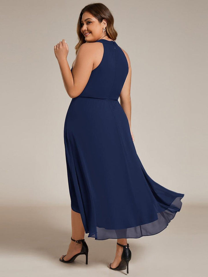 pretty POSIE|Plus Size Chiffon Sleeveless Halter Neck Midi Wedding Guest Dress
